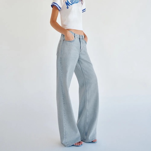 Reformation Sky Blue Wide Leg Jeans